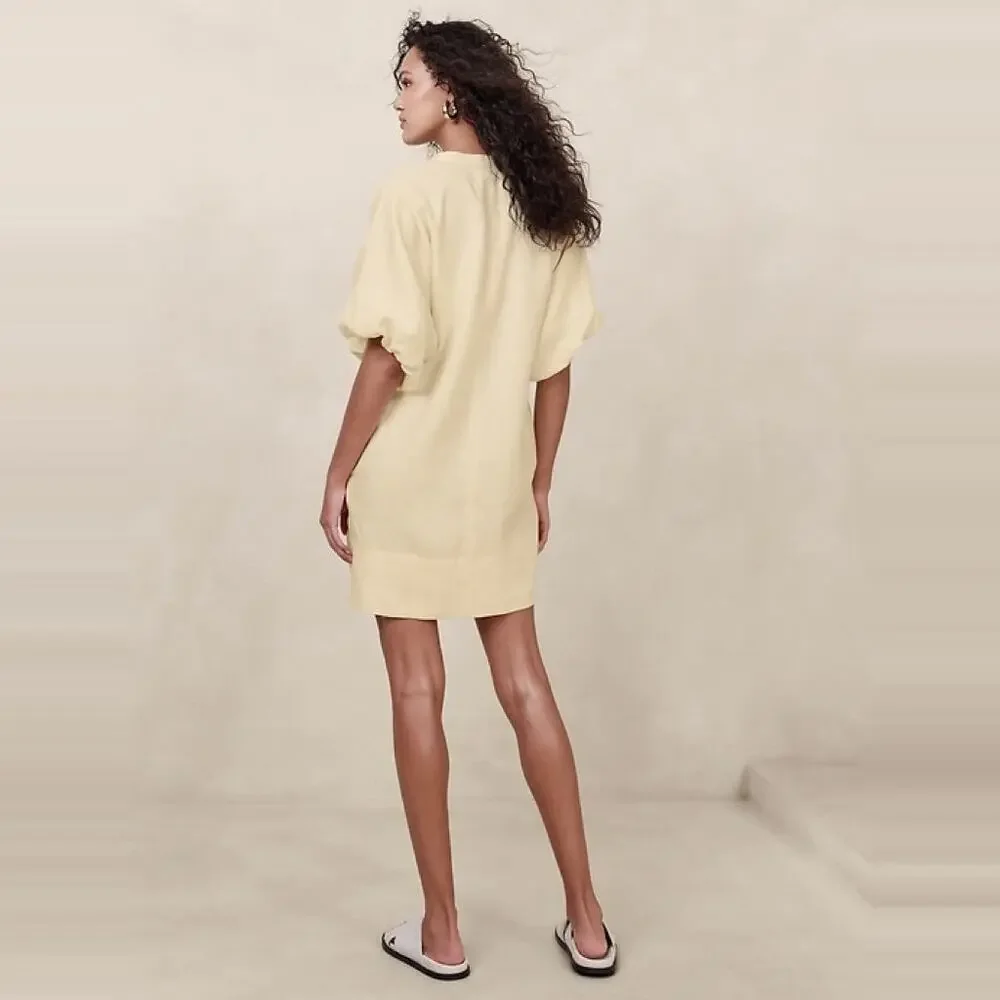 NEW Banana Republic Livia Linen Mini Shift Dress size Medium Butter Yellow
